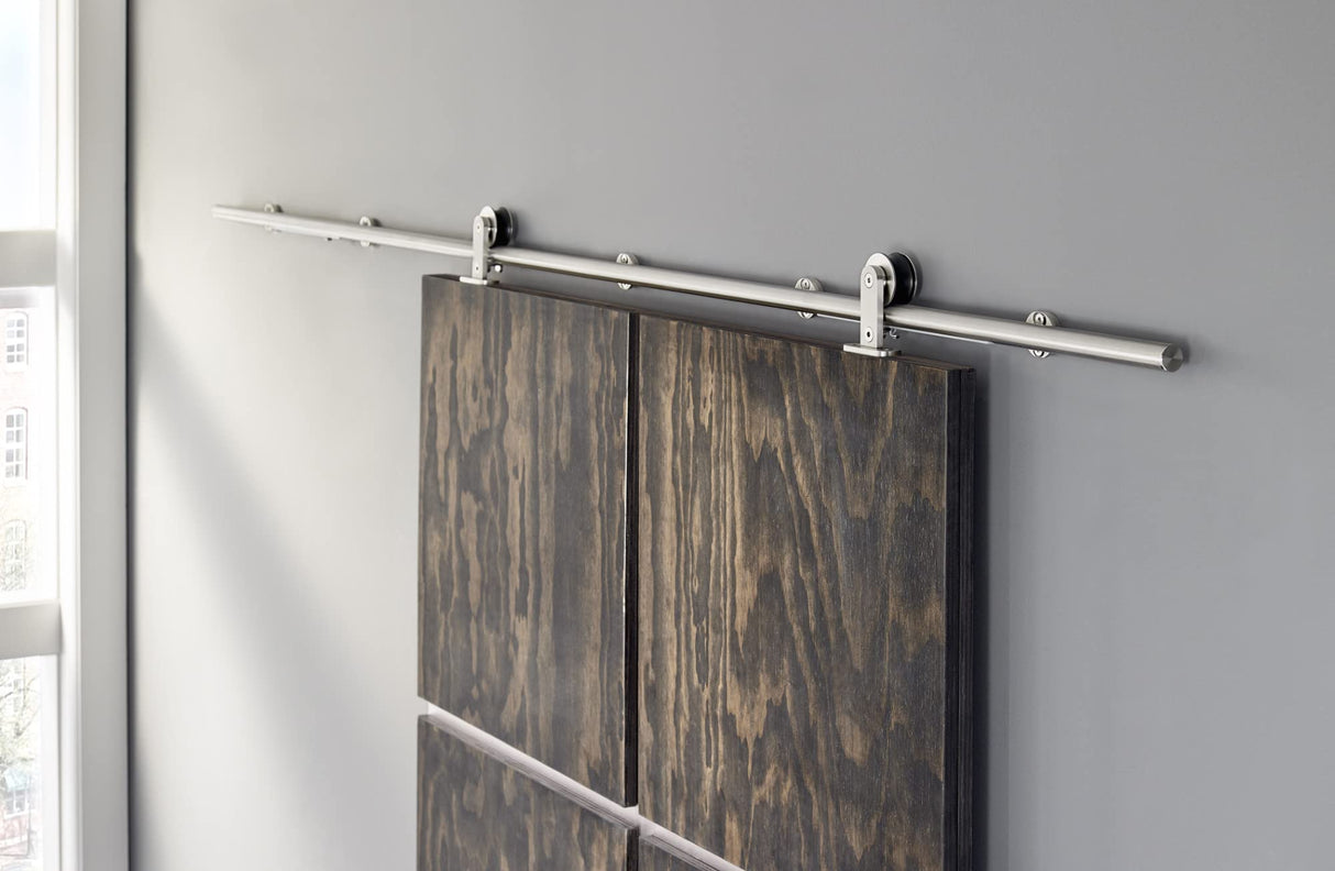 Hardware Resources BDH-05SS-72-R Barn Door Hardware Kit Contemporary Bar with Soft-close Stainless Steel 6 ft Length - Retail Packaged