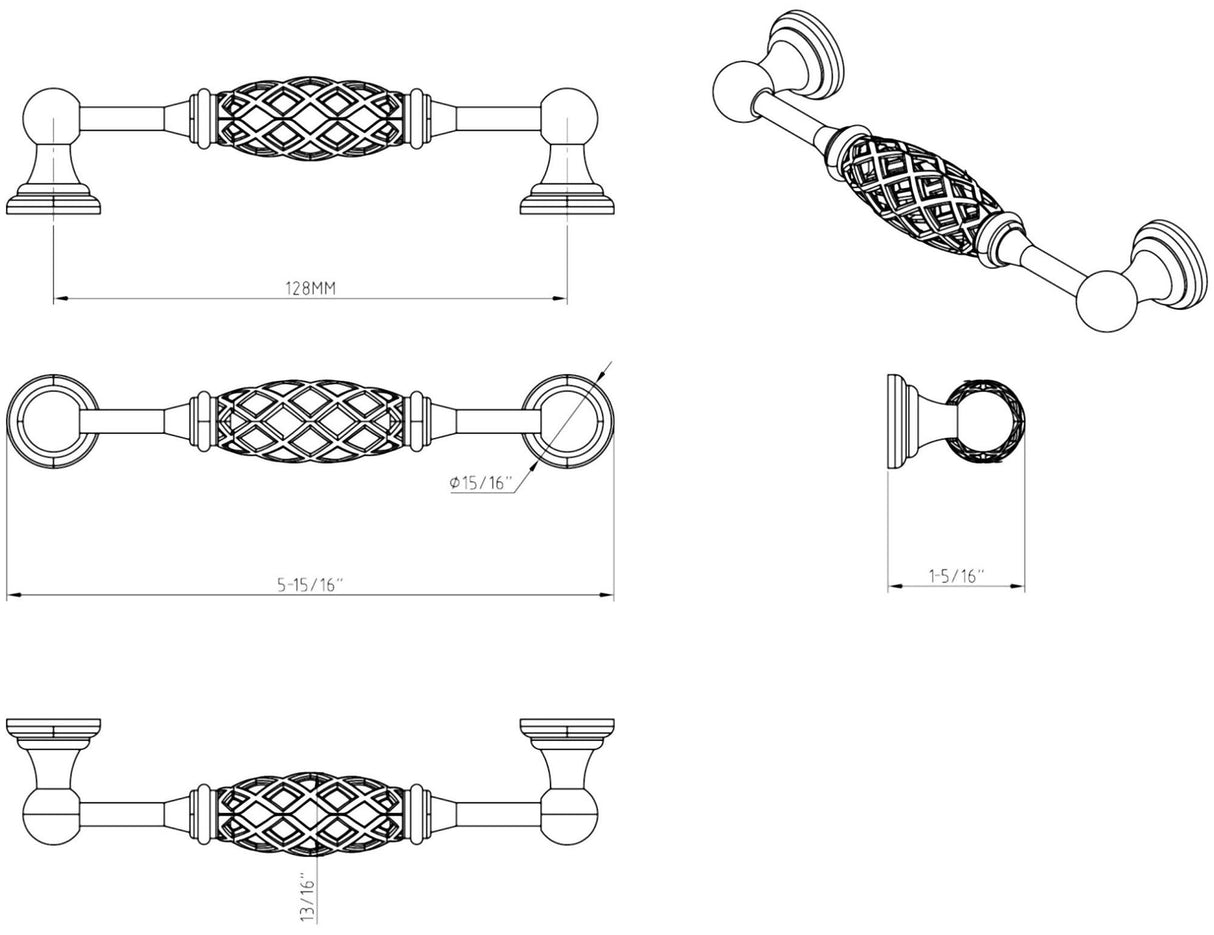 Jeffrey Alexander 749-128B-DBAC 128 mm Center-to-Center Brushed Oil Rubbed Bronze Birdcage Tuscany Cabinet Pull