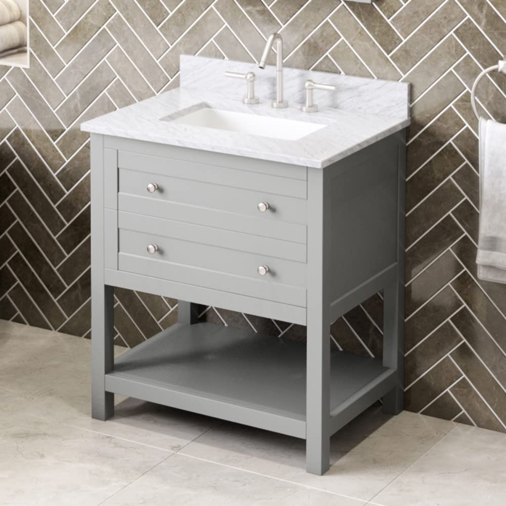 Jeffrey Alexander VKITAST30GRWCR 30" Grey Astoria Vanity, White Carrara Marble Vanity Top, undermount rectangle bowl