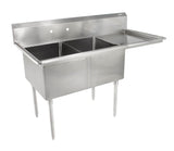John Boos E2S8-18-12R18 E Series Stainless Steel Sink, 12" Deep Bowl, 2 Compartment, 18" Right Hand Side Drainboard, 56-1/2" Length x 23-1/2" Width