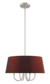 Livex Lighting 52904-91 Belclaire - Four Light Chandelier, Brushed Nickel Finish with Red Wine Fabric Shade