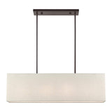Livex Lighting 41156-92 Summit English Collection 4-Light Linear Chandelier with Oatmeal and White Fabric Hardback Shade, Bronze, 11.50x36.00x8.50