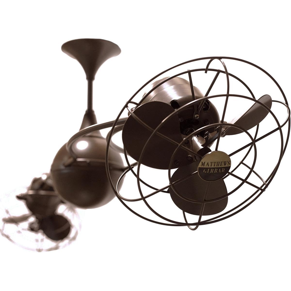 Matthews Fan IV-BZZT-MTL Italo Ventania 360° dual headed rotational ceiling fan in bronzette finish with metal blades.