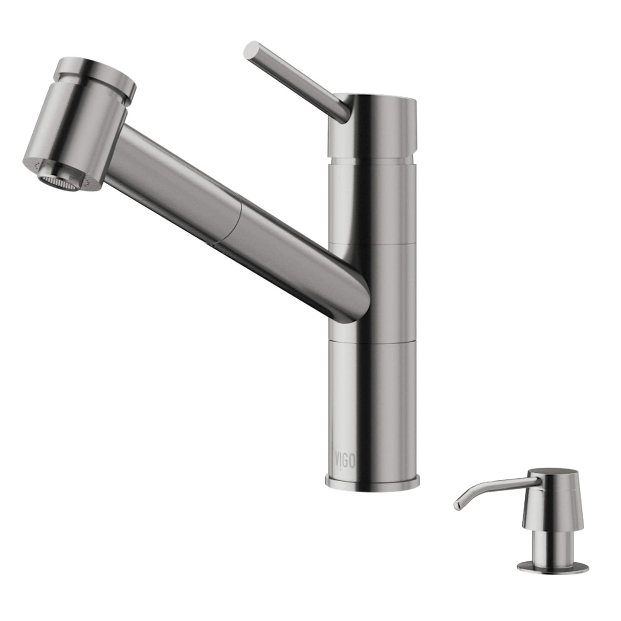 VIGO VG02021STK2 9" H Branson Single-Handle with Pull-Out Sprayer Kitchen Faucet with Soap Dispenser in Stainless Steel