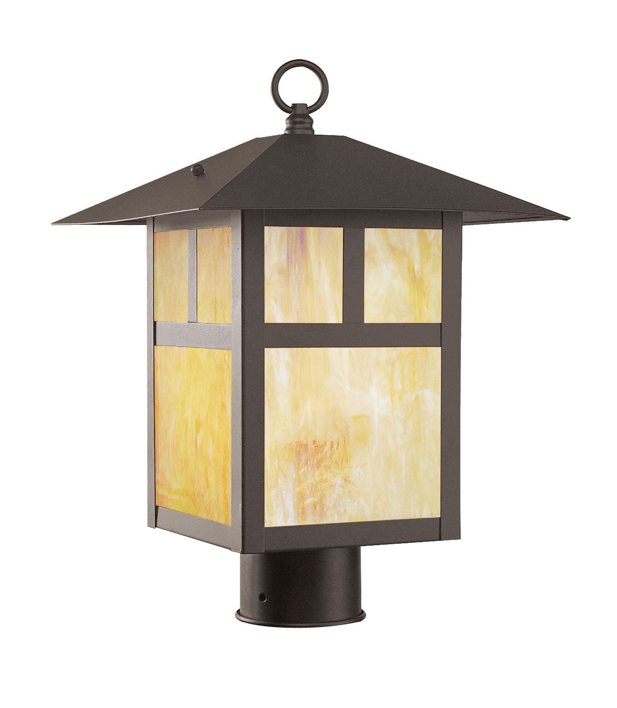 Livex Lighting 2140-07 Montclair Mission 1 Light Outdoor Bronze Finish Solid Brass Post Head with Iridescent Tiffany Glass, 18.00x13.00x13.00