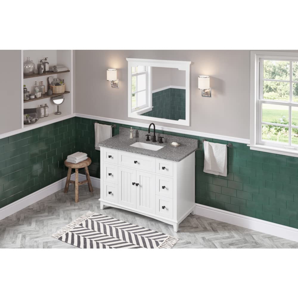 Jeffrey Alexander VKITSAV48WHBOR 48" White Savino Vanity, Boulder Cultured Marble Vanity Top, undermount rectangle bowl