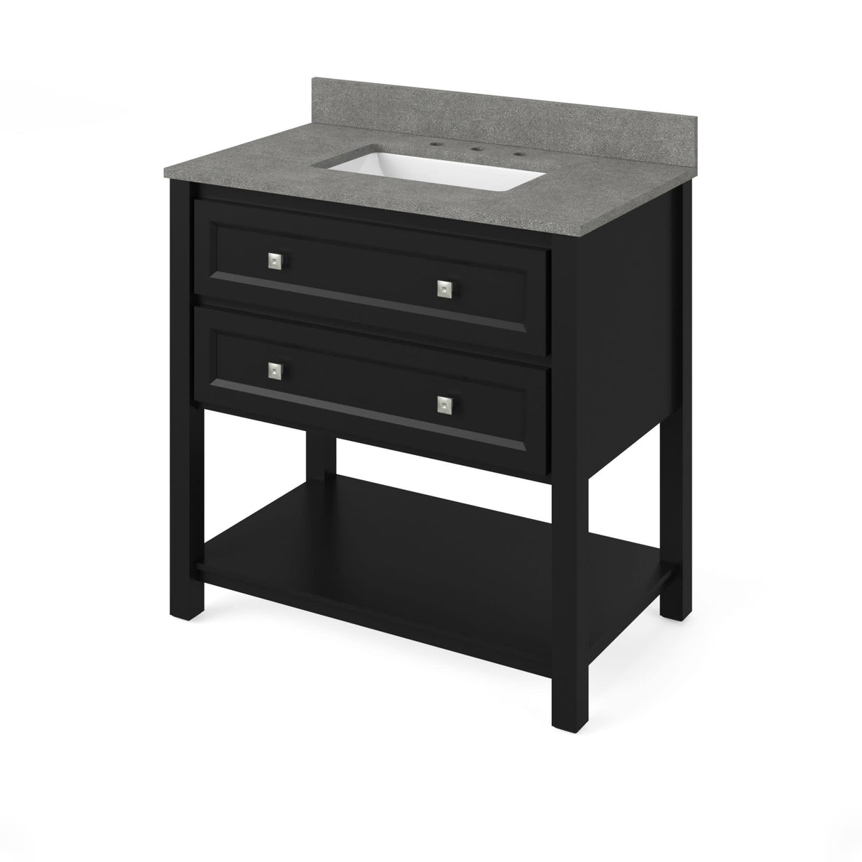 Jeffrey Alexander VKITADL36BKSGR 36" Black Adler Vanity, Steel Grey Cultured Marble Vanity Top, undermount rectangle bowl