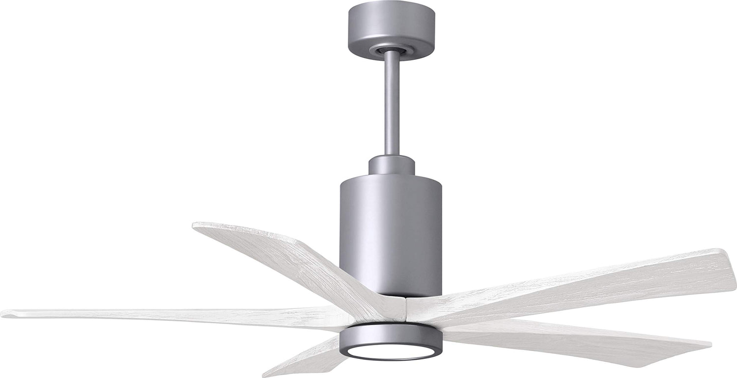 Matthews Fan PA5-BN-MWH-52 Patricia-5 five-blade ceiling fan in Brushed Nickel finish with 52” solid matte white wood blades and dimmable LED light kit