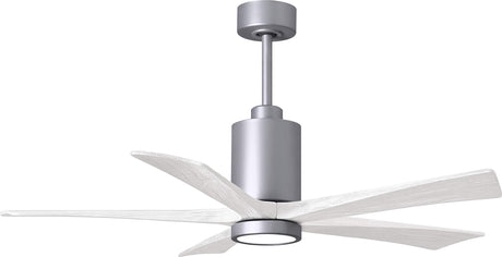 Matthews Fan PA5-BN-MWH-52 Patricia-5 five-blade ceiling fan in Brushed Nickel finish with 52” solid matte white wood blades and dimmable LED light kit