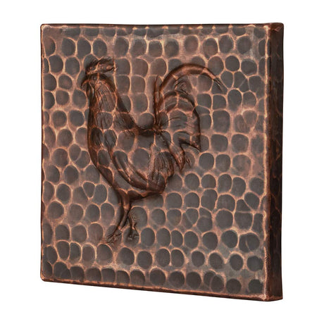 Premier Copper Products T4DBR 4-Inch x 4-Inch Hammered Copper Rooster Tile