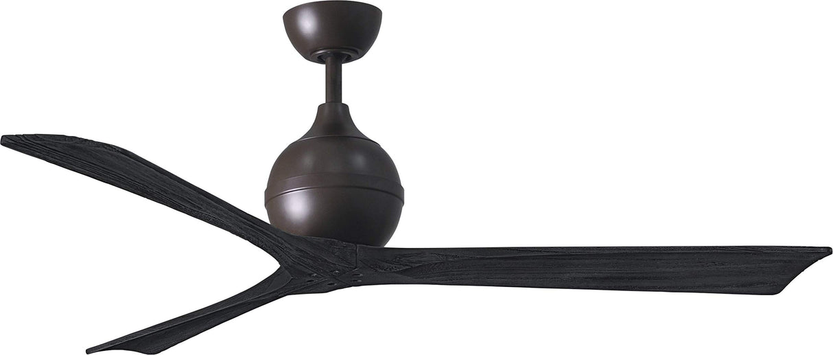 Matthews Fan IR3-TB-BK-60 Irene-3 three-blade paddle fan in Textured Bronze finish with 60" solid matte black wood blades.