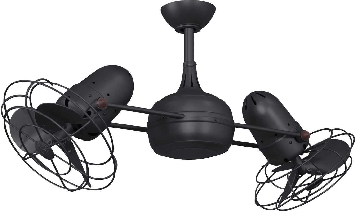 Matthews Fan DG-BK-MTL Dagny 360° double-headed rotational ceiling fan in Matte Black finish with metal blades.