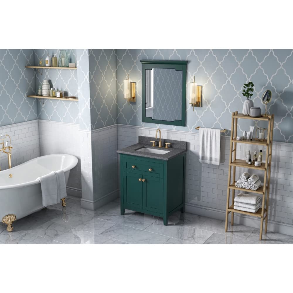 Jeffrey Alexander VKITCHA30GNBOR 30" Forest Green Chatham Vanity, Boulder Cultured Marble Vanity Top, undermount rectangle bowl