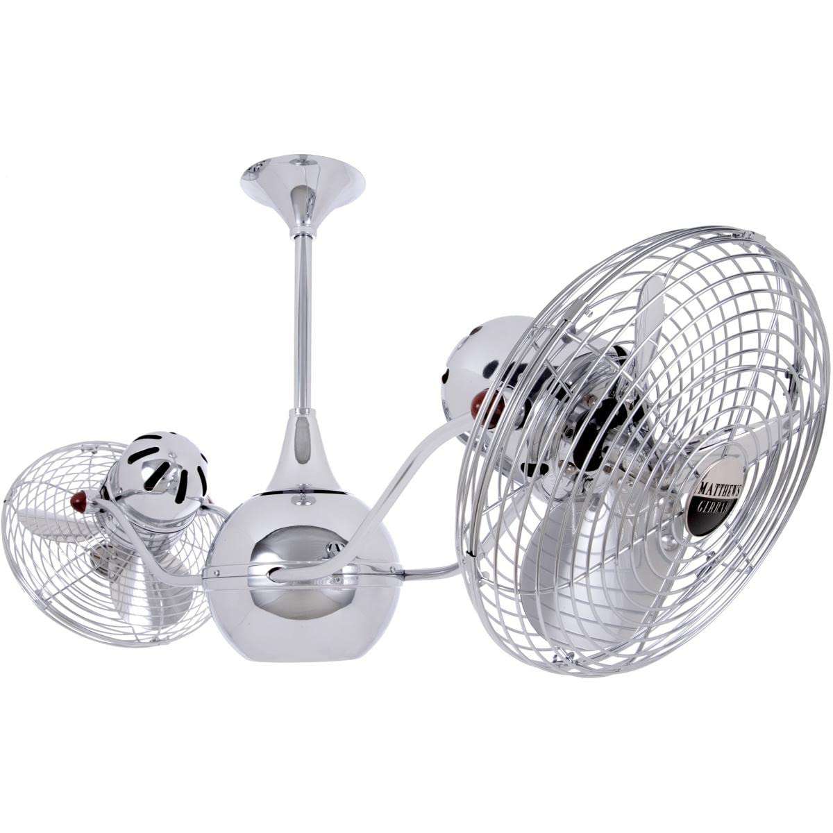 Matthews Fan VB-CR-MTL Vent-Bettina 360° dual headed rotational ceiling fan in polished chrome finish with metal blades.