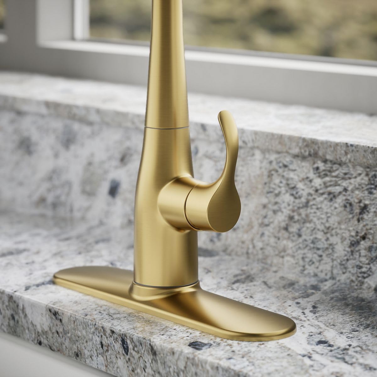 Kohler 596-2MB Simplice Pull Down Kitchen Faucet, 3-Spray Faucet, Kitchen Sink Faucet with Pull Down Sprayer, Vibrant Brushed Moderne Brass