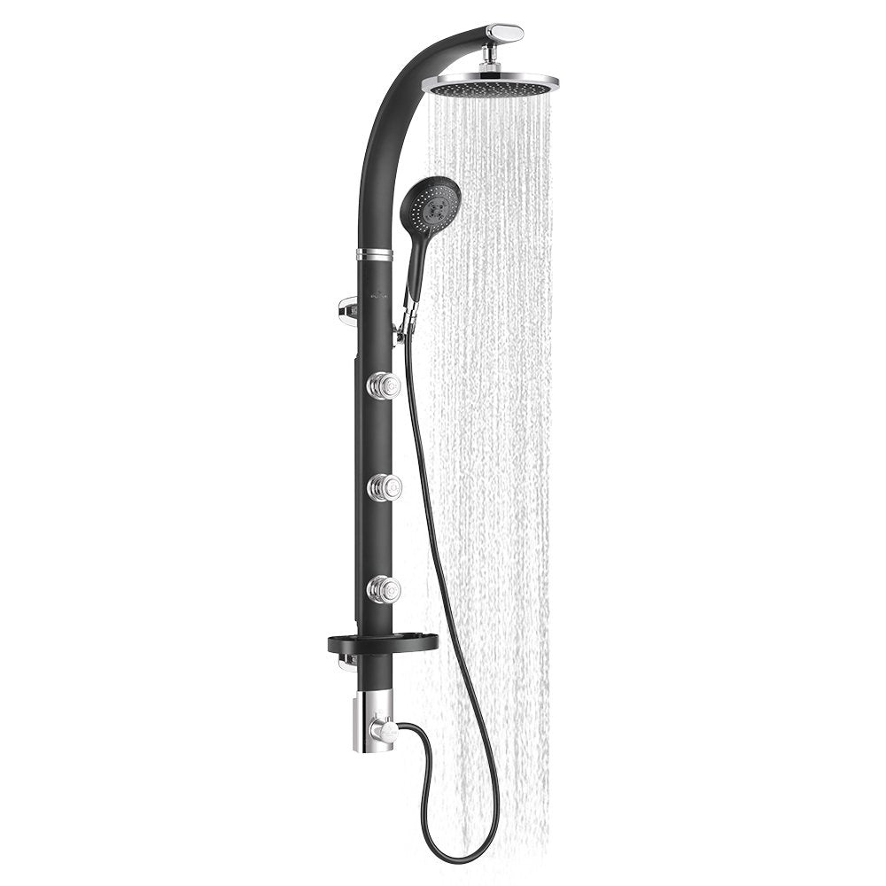 PULSE ShowerSpas 1017-B Bonzai Shower System with 8" Rain Showerhead, 3 Pulsating Body Spray Jets, 5-Function Hand Shower and Integral Shelf, Black Anodized Aluminum Body with Chrome Fixtures