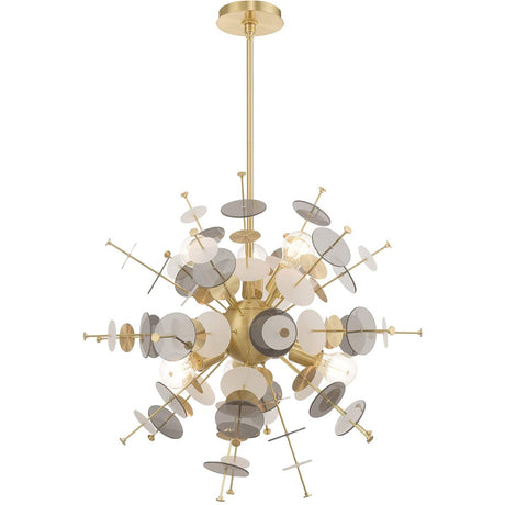 Livex Lighting 40074-12 Circulo - 24" Six Light Chandelier, Satin Brass Finish with Clear Discs Glass
