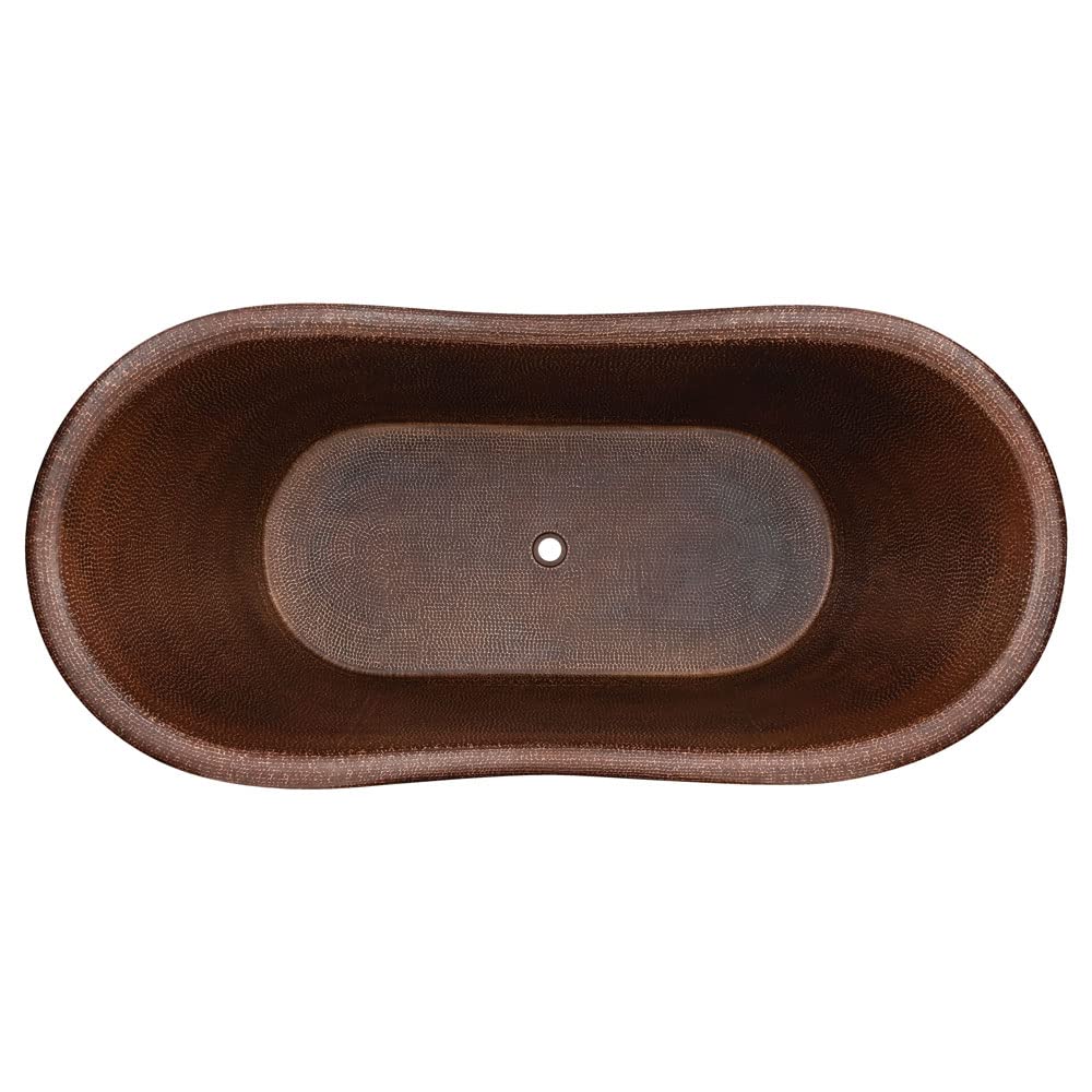 Premier Copper Products BTD67DB 67-Inch Hammered Copper Double Slipper Bathtub, Oil Rubbed Bronze