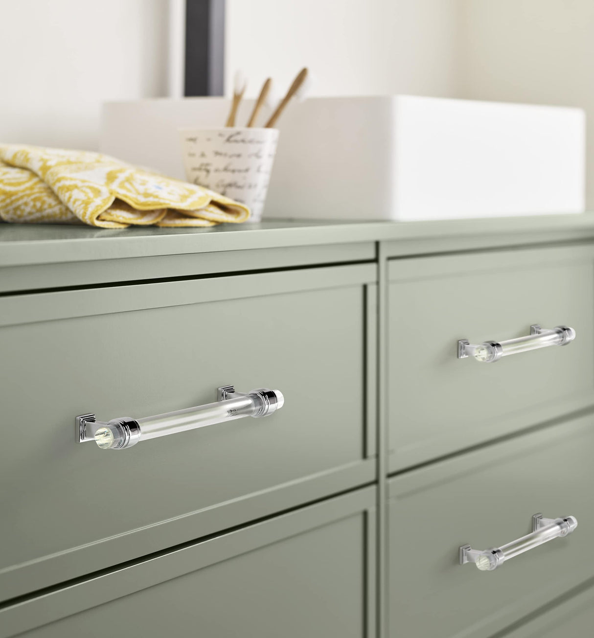 Amerock Cabinet Pull Clear/Polished Chrome 6-5/16 inch (160 mm) Center to Center Glacio 1 Pack Drawer Pull Drawer Handle Cabinet Hardware
