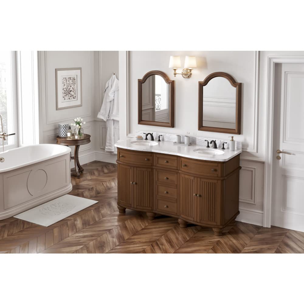 Jeffrey Alexander VKITCOM60WAWCO 60" Walnut Compton Vanity, double bowl, Compton-only White Carrara Marble Vanity Top, two undermount oval bowls