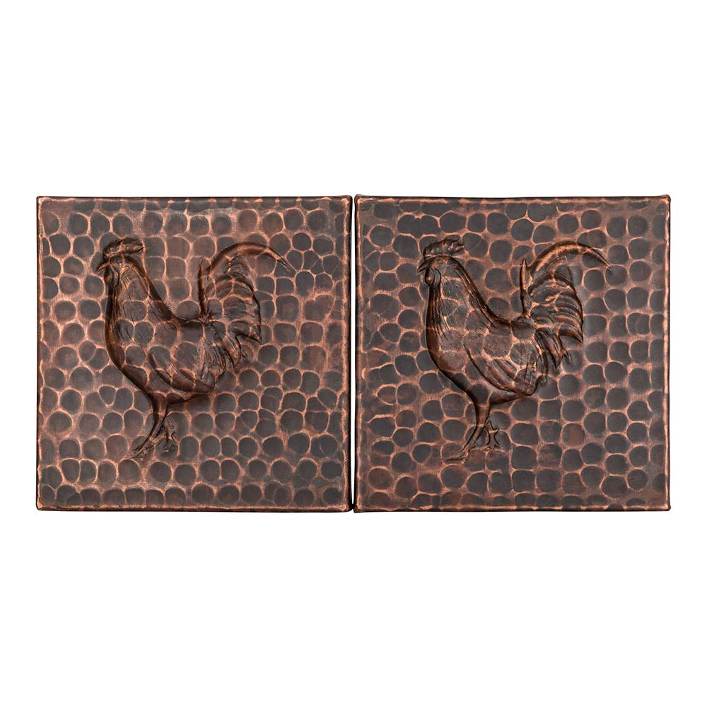 Premier Copper Products T4DBR 4-Inch x 4-Inch Hammered Copper Rooster Tile