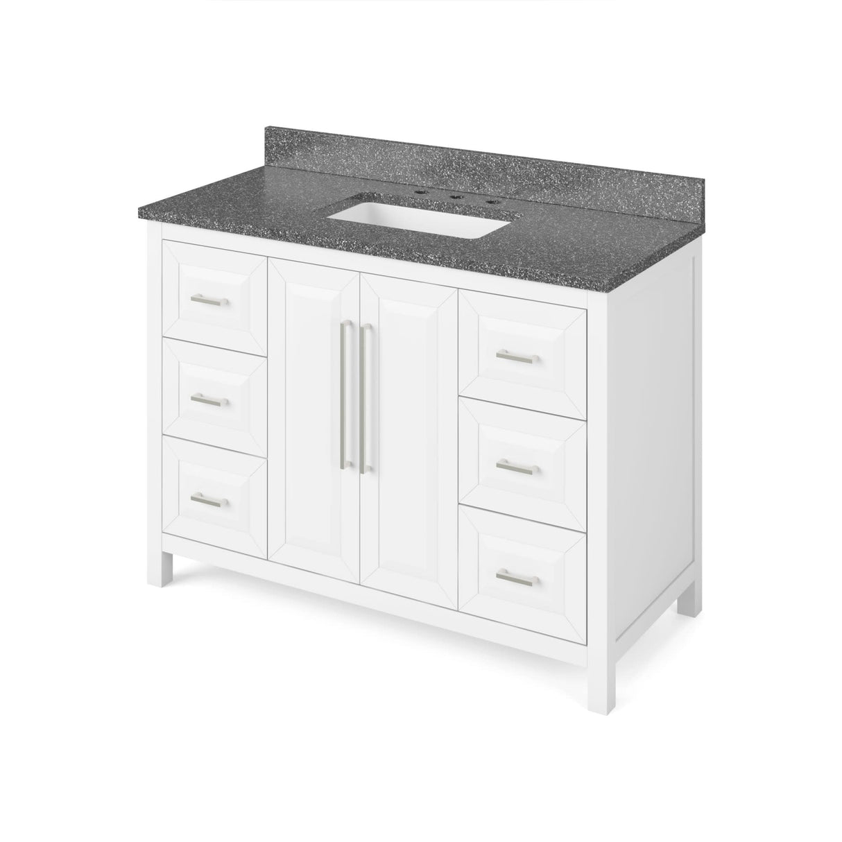 Jeffrey Alexander VKITCAD48WHBOR 48" White Cade Vanity, Boulder Cultured Marble Vanity Top, undermount rectangle bowl