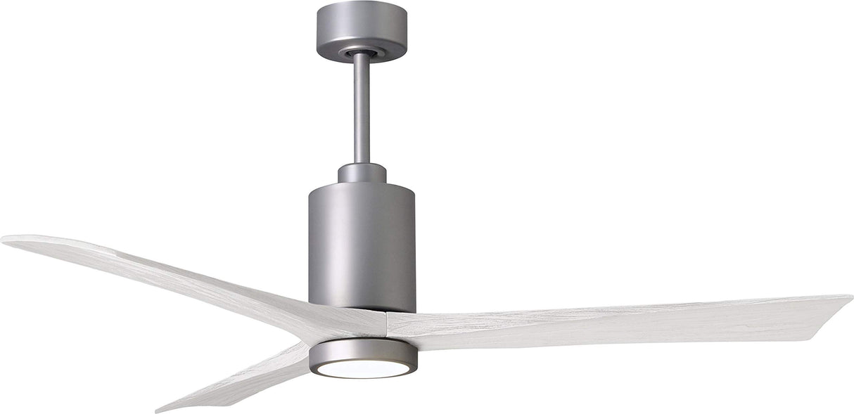Matthews Fan PA3-BN-MWH-60 Patricia-3 three-blade ceiling fan in Brushed Nickel finish with 60” solid matte white wood blades and dimmable LED light kit