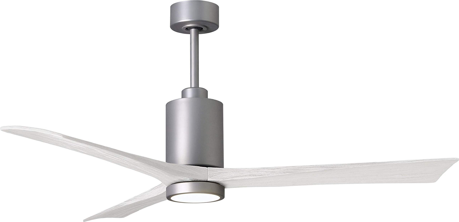 Matthews Fan PA3-BN-MWH-60 Patricia-3 three-blade ceiling fan in Brushed Nickel finish with 60” solid matte white wood blades and dimmable LED light kit