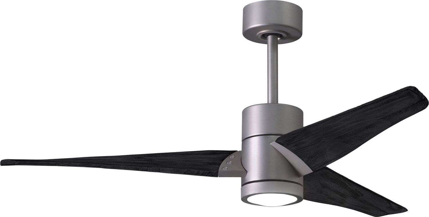Matthews Fan SJ-BN-BK-52 Super Janet three-blade ceiling fan in Brushed Nickel finish with 52” solid matte blade wood blades and dimmable LED light kit