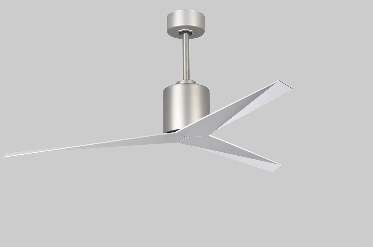Matthews Fan EK-BN-WH Eliza 3-blade paddle fan in Brushed Nickel finish with gloss white all-weather ABS blades. Optimized for wet locations.