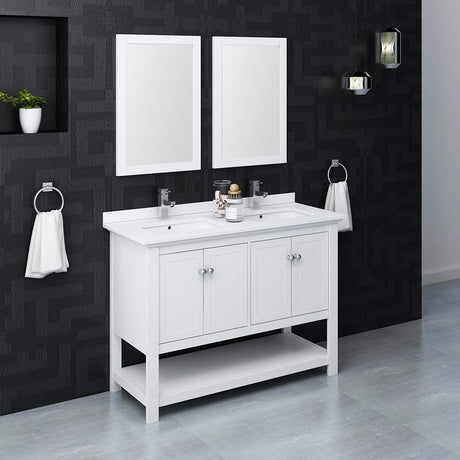 Fresca FVN2348WH-D Fresca Manchester 48" White Traditional Double Sink Bathroom Vanity w/ Mirrors