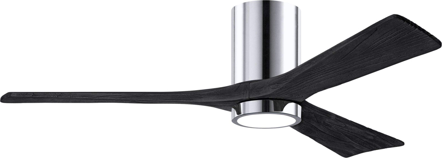 Matthews Fan IR3HLK-CR-BK-52 Irene-3HLK three-blade flush mount paddle fan in Polished Chrome finish with 52” solid matte black wood blades and integrated LED light kit.