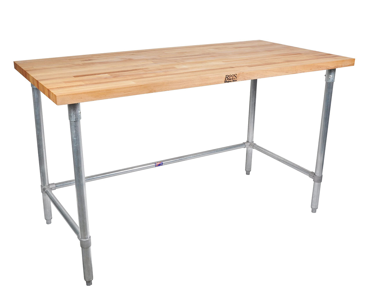 John Boos JNB18 Maple Top Work Table with Galvanized Steel Base and Bracing, 120" Long x 36" Wide 1-1/2" Thick