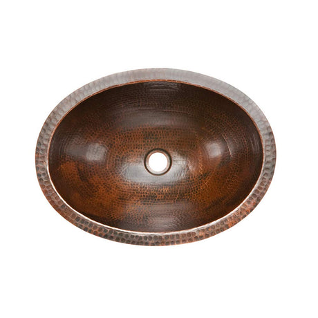 Premier Copper Products LO19FDB 19-Inch Oval Under Mount Hammered Copper Bathroom Sink, Oil Rubbed Bronze