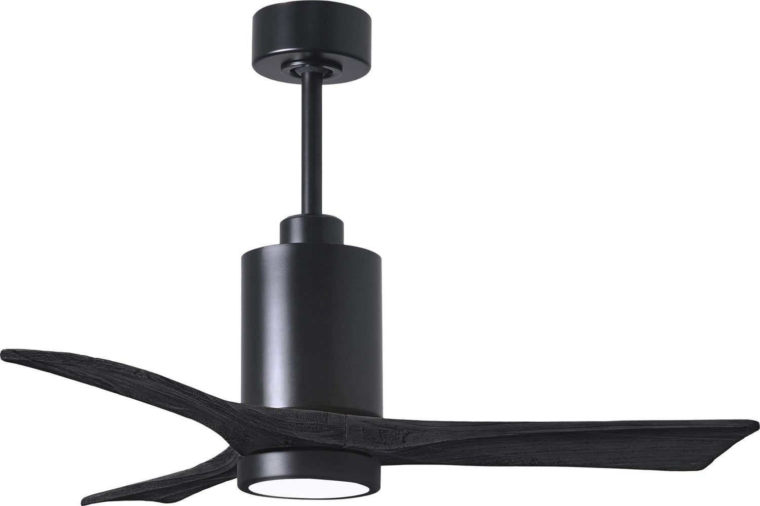 Matthews Fan PA3-BK-BK-42 Patricia-3 three-blade ceiling fan in Matte Black finish with 42” solid matte black wood blades and dimmable LED light kit