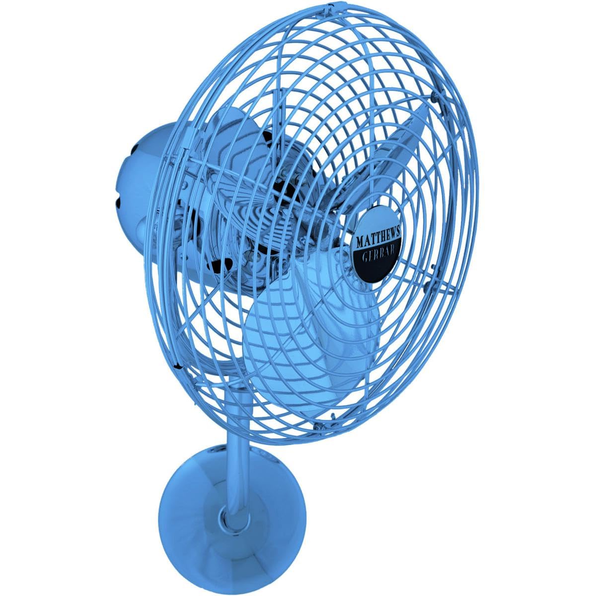 Matthews Fan MP-LTBLUE-MTL Michelle Parede vintage style wall fan in Agua Marinha (Light Blue) finish.