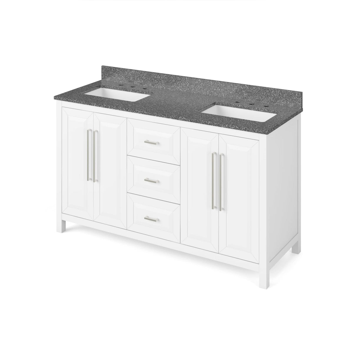 Jeffrey Alexander VKITCAD60WHBOR 60" White Cade Vanity, double bowl, Boulder Cultured Marble Vanity Top, undermount rectangle bowl