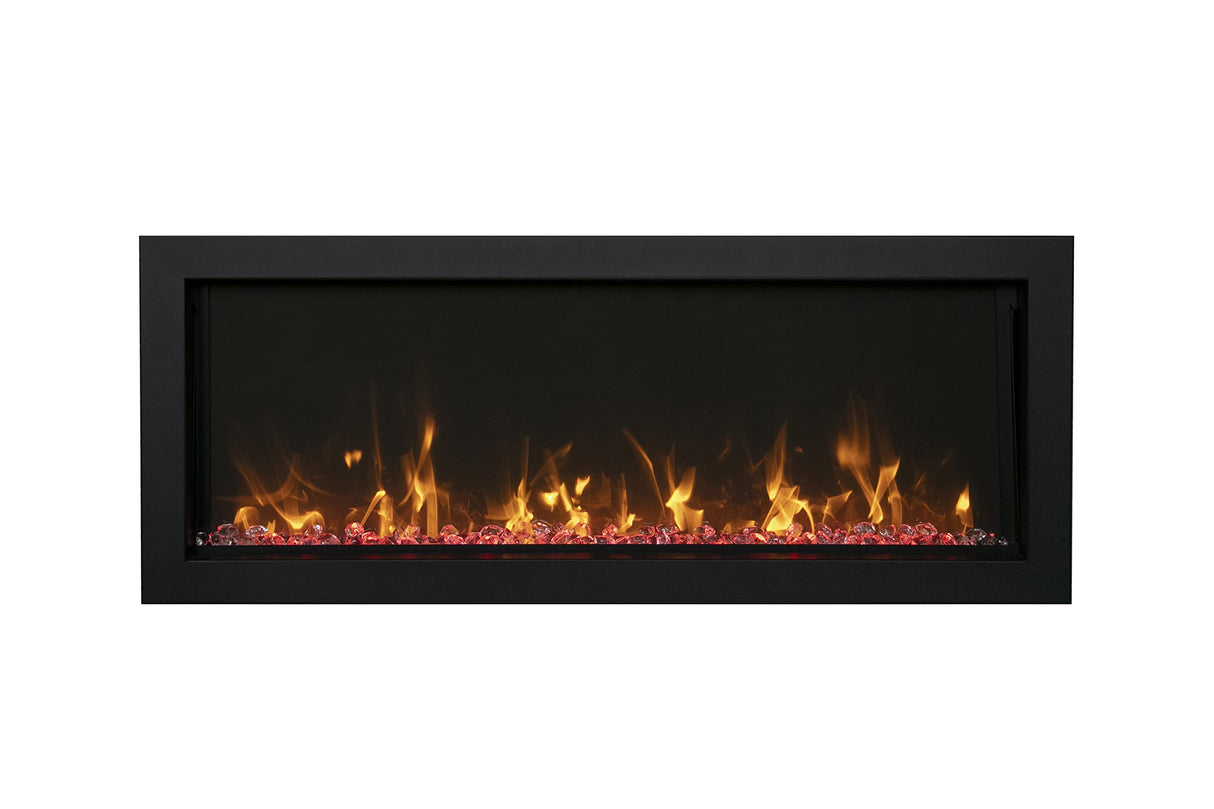 Amantii BI-60-XTRASLIM Panorama Xtraslim Full View Smart Electric  - 60" Indoor /Outdoor WiFi Enabled  Fireplace, featuring a MultiFunction Remote, Multi Speed Flame Motor, Glass Media & a Black Trim