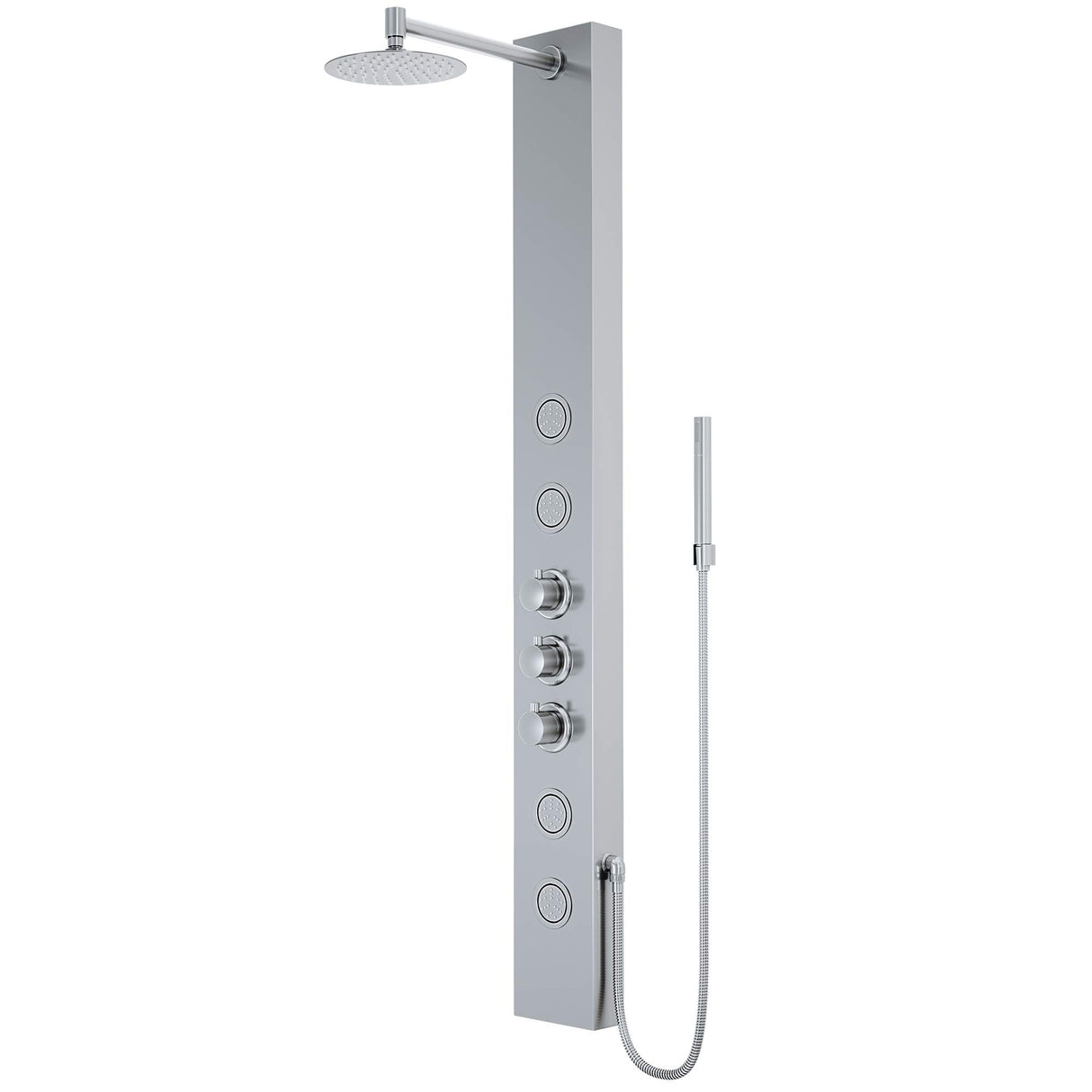 VIGO 20" W x 59" H Ellington 4-Jet Stainless Steel Shower Panel, Thermostatic, Volume, Dual Function Control Type and Handheld Showerhead - VG08013ST