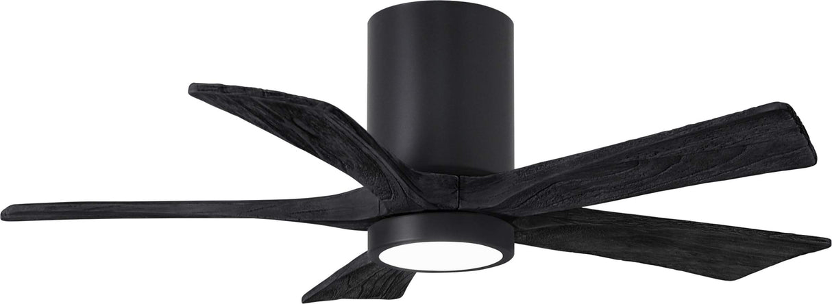 Matthews Fan IR5HLK-BK-BK-42 IR5HLK five-blade flush mount paddle fan in Matte Black finish with 42” solid matte black wood blades and integrated LED light kit.