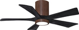 Matthews Fan IR5HLK-WN-BK-42 IR5HLK five-blade flush mount paddle fan in Walnut finish with 42” solid matte black wood blades and integrated LED light kit.