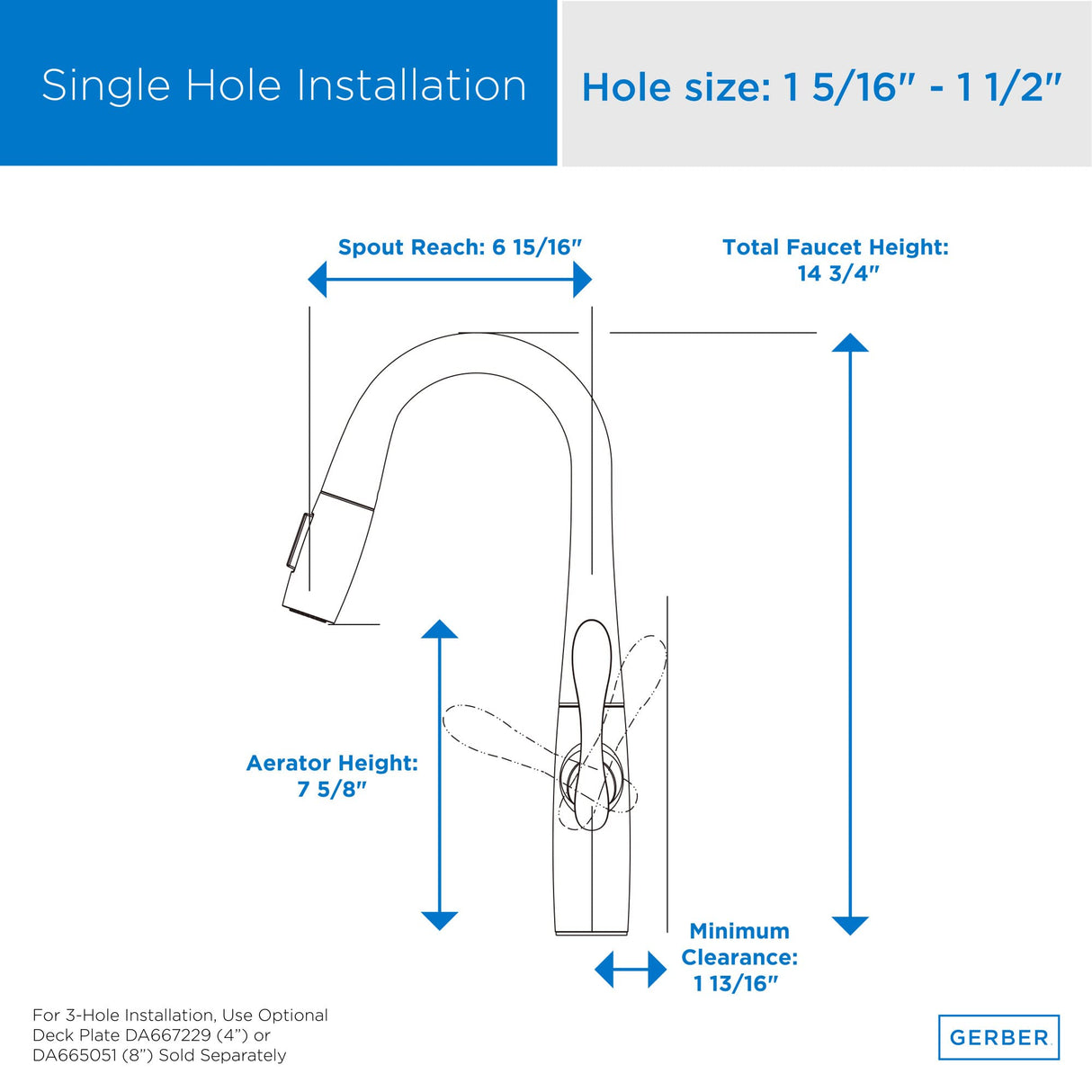 Gerber D150612SS Stainless Steel Selene Single Handle Pull-down Prep Faucet