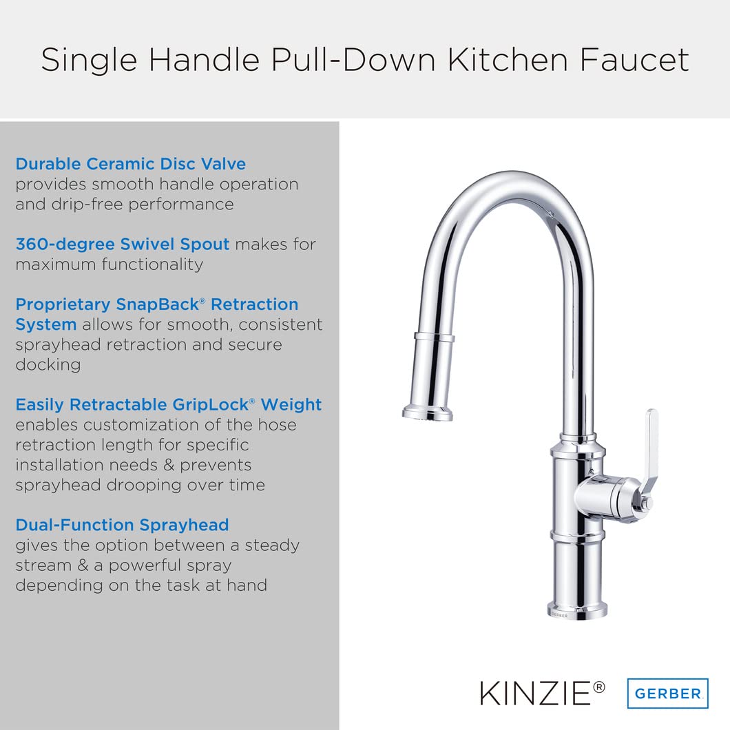 Gerber D454437SS Stainless Steel Kinzie Single Handle Pull-down Kitchen Faucet
