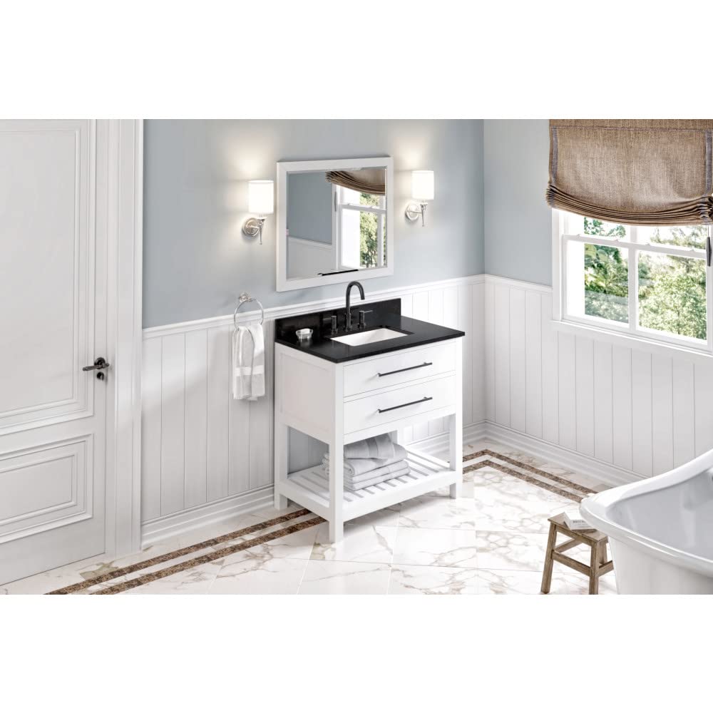 Jeffrey Alexander VKITWAV36WHBGR 36" White Wavecrest Vanity, Black Granite Vanity Top, undermount rectangle bowl
