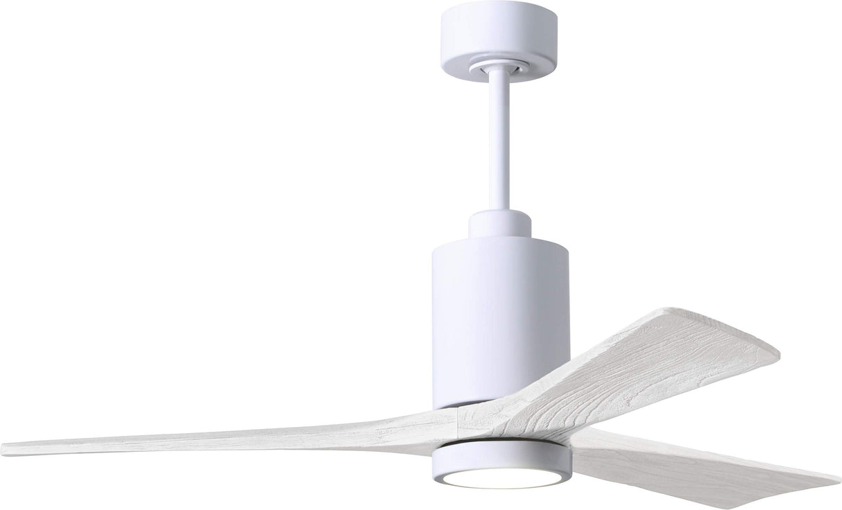 Matthews Fan PA3-WH-MWH-52 Patricia-3 three-blade ceiling fan in Gloss White finish with 52” solid matte white wood blades and dimmable LED light kit 