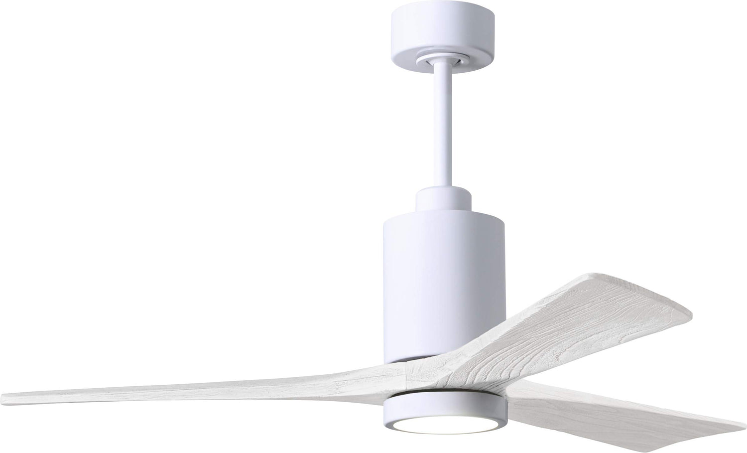 Matthews Fan PA3-WH-MWH-52 Patricia-3 three-blade ceiling fan in Gloss White finish with 52” solid matte white wood blades and dimmable LED light kit