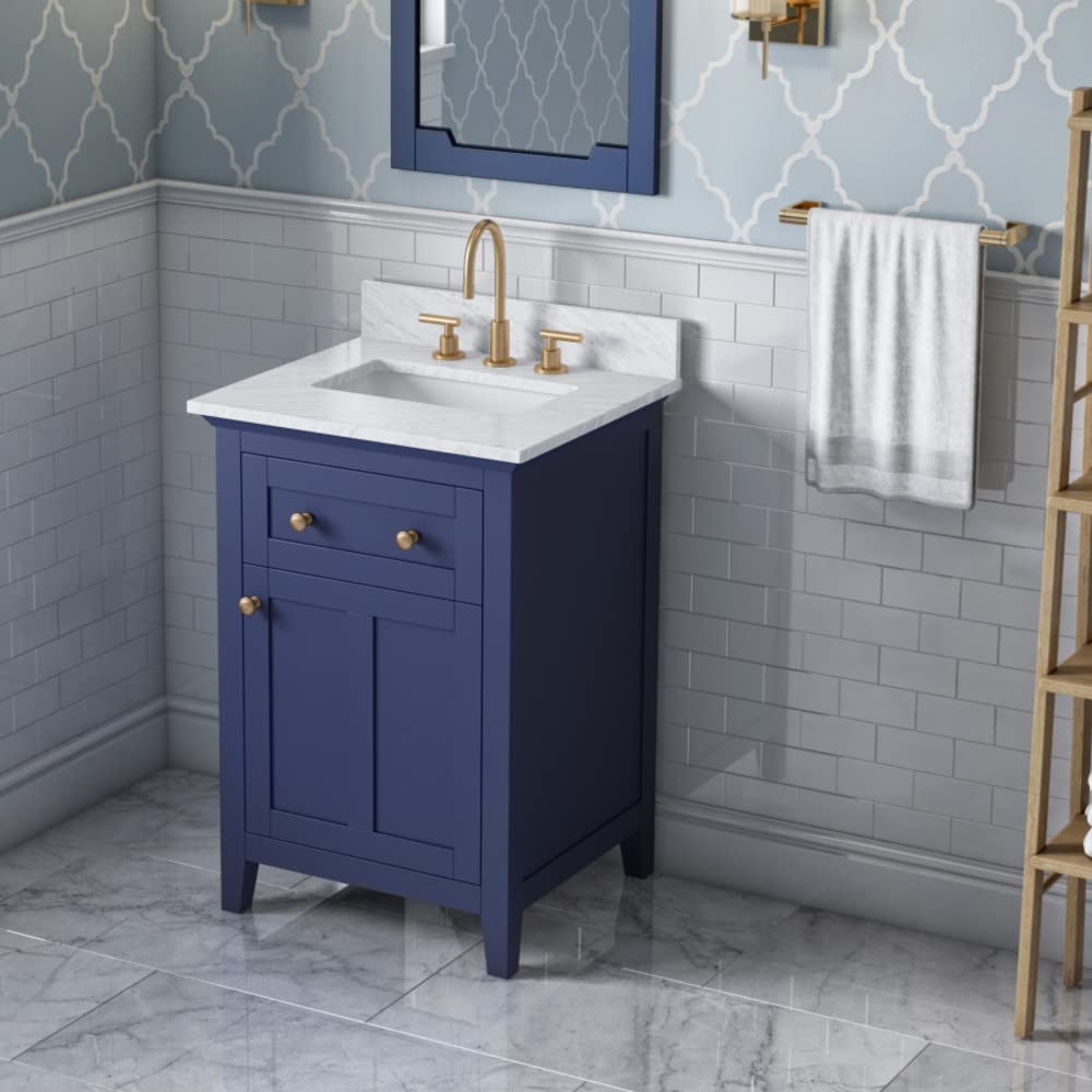 Jeffrey Alexander VKITCHA24BLWCR 24" Hale Blue Chatham Vanity, White Carrara Marble Vanity Top, undermount rectangle bowl