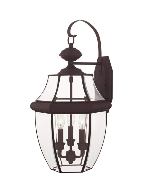 Livex Lighting 2351-01 Outdoor Wall Lantern with Clear Beveled Glass Shades, Antique Brass