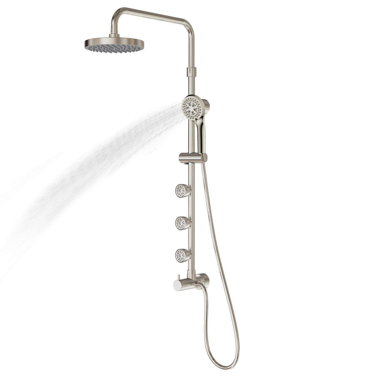 PULSE ShowerSpas 1028-BN-1.8GPM Lanikai Shower System with 8" Rain Showerhead, 3 Dual-Function Body Spray Jets, 5-Function Hand Shower, Brushed Nickel, 1.8 GPM