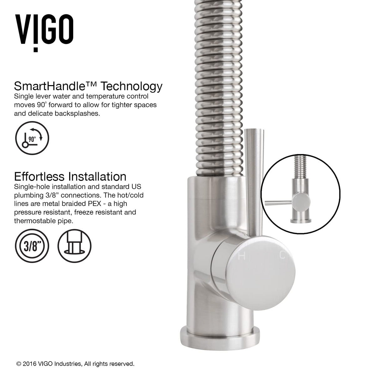 VIGO VG02003STK2 19" H Brant Single-Handle with Pull-Down Sprayer Kitchen Faucet with Soap Dispenser in Stainless Steel